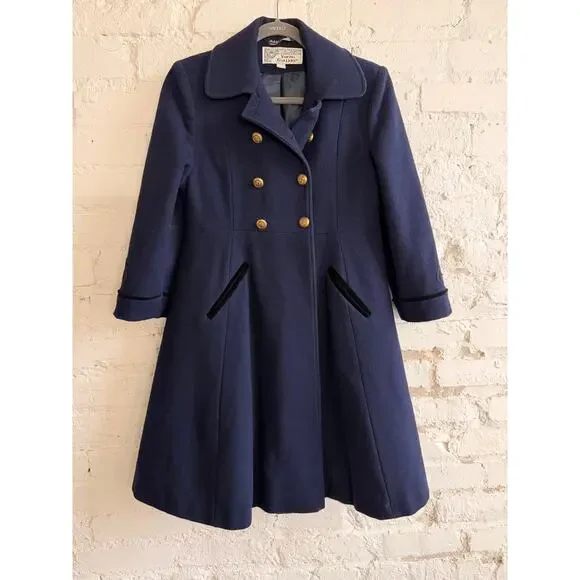 Vintage Young Gallery Navy Wool Military Coat Women’s Size 8 Double Breasted - Picture 1 of 9